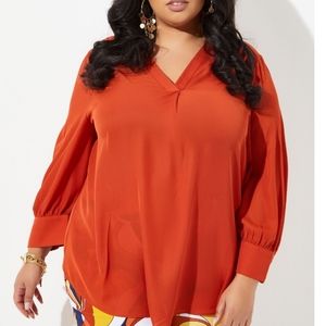 NWT Ashley Stewart Burnt Orange Crepe V-Neck Long Sleeve Blouse Size 22/24